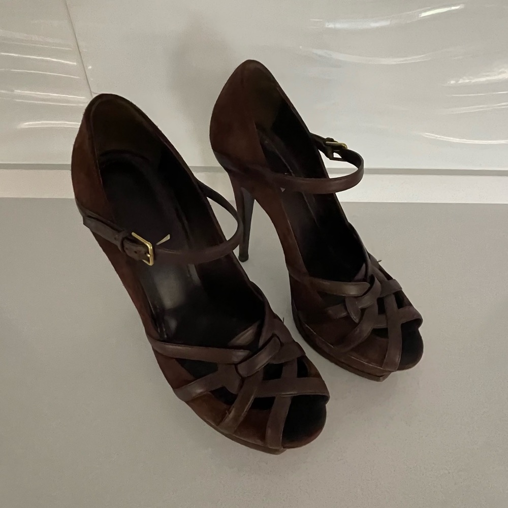 YSL Tribute Heels in Burgundy